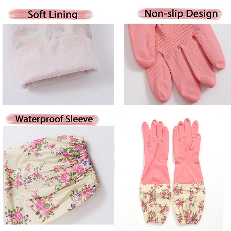 ORZ-guantes de látex para limpieza del hogar, manoplas largas rosas para lavar platos, guante de goma para el trabajo, suministros de cocina