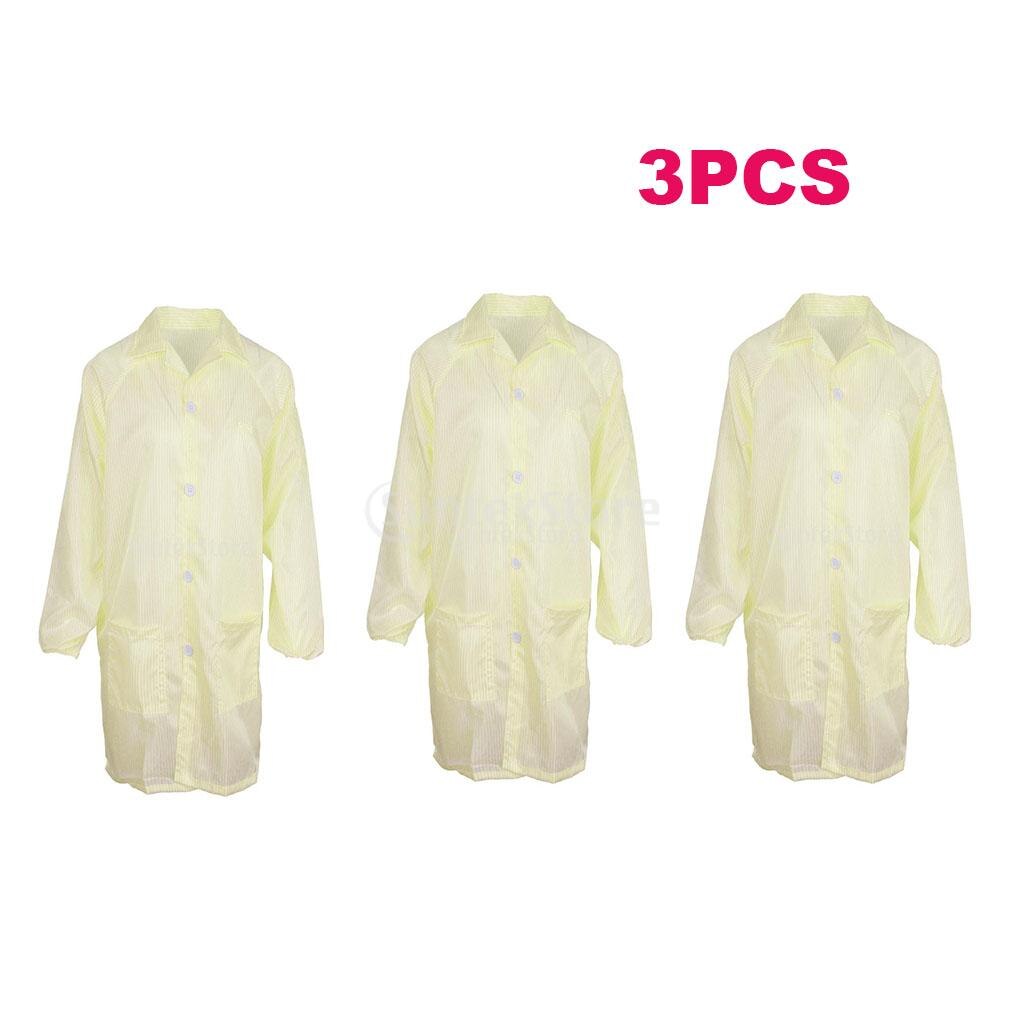 3PCS ESD Anti-Static Premium Lab Jacket Coat Women Clothing Yellow for Energy and Other Working Environments