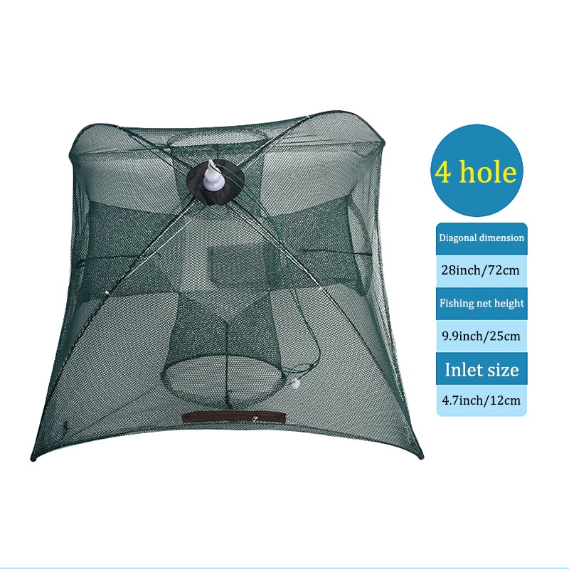 Filet de pêche automatique pliable, 4 à 20 trous, piège à poissons, crevettes, crabe, maille de pêche, bon marché