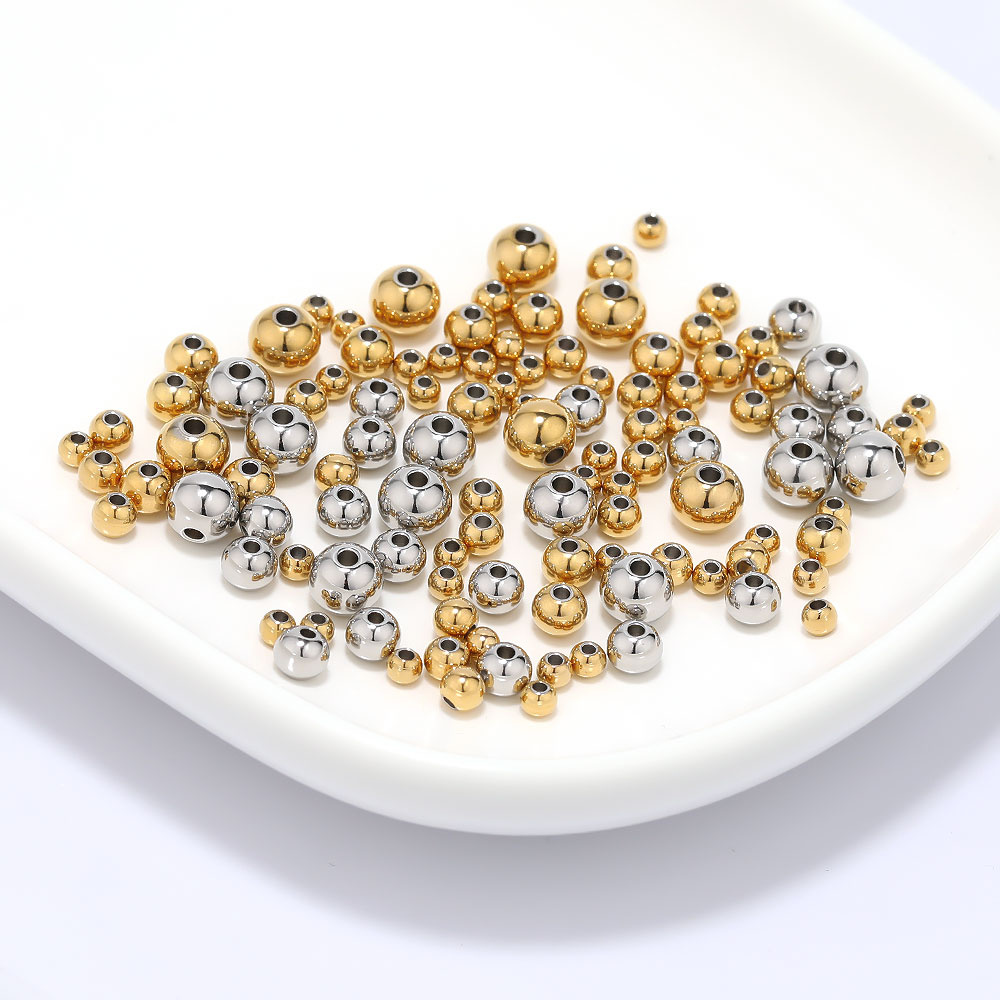 3 - 8mm lösa pärlor i rostfritt stål, guldfärgade, armband, halsband, berlocker, distanspärlor för gör-det-själv-smyckestillverkning, bulkmaterial