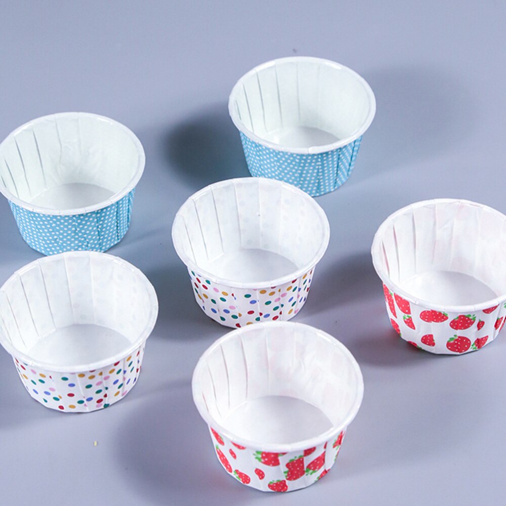 100 stücke Papier Eis Tassen Einweg Kuchen Tasse Nachtisch Schalen Partei Liefert für Backen Hochzeit Geburtstag (Bunte Punkte)