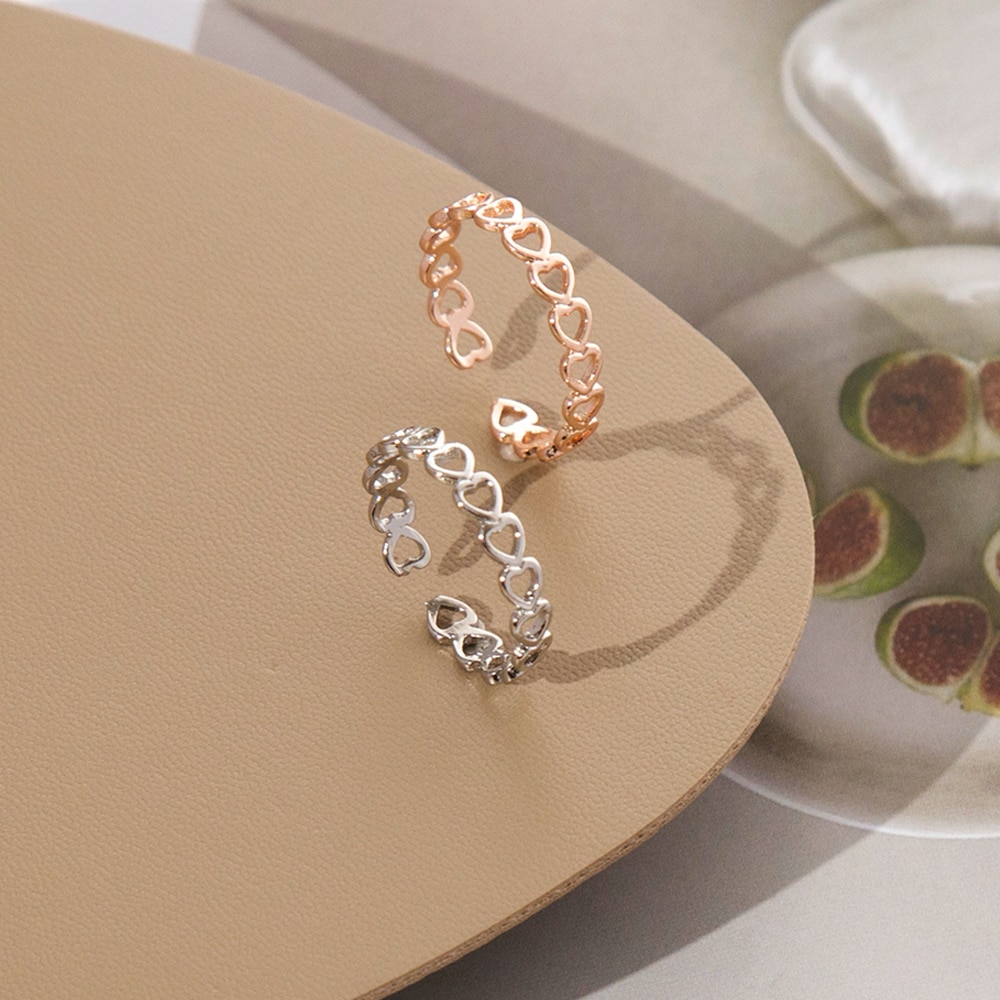 LATS Gold Silver Color Hollowed-out Heart Shape Open Ring Cute Love Jewelry for Women Girl Child Adjustable