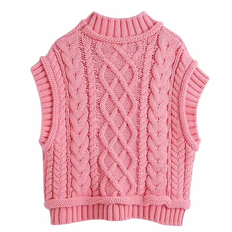 Pen rosa genser vest dame kabelstrikket ermeløs strikk genser genser genser cropped bomull genser tank
