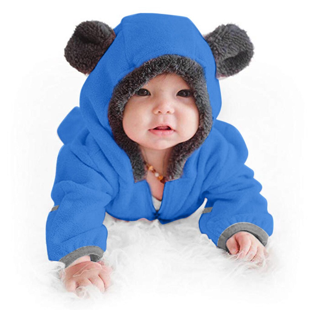 Baby Jumpsuit Romper Baby Baby Meisjes Jongens Solid Cartoon Fleece Oren Hoodie Romper Kleding Jumpsuit