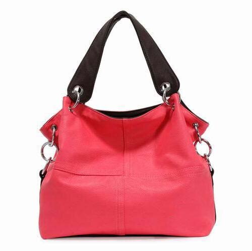 Women Versatile Handbag Soft PU Leather bags Zipper messenger bag/ Splice grafting Vintage Shoulder Crossbody Bag for women: Hot Pink