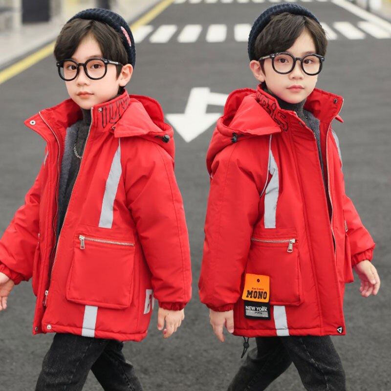 Chaqueta de algodón con capucha para niños, ropa de abrigo gruesa y cálida con estampado de letras, para invierno, de 4 a 12 años