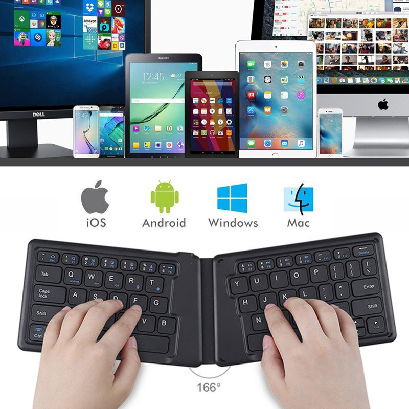 Light-Handy Mini Wireless Bluetooth Portable Leather Folding Keyboard Foldable Wireless Keypad for IOS/Android/Windows Tablet
