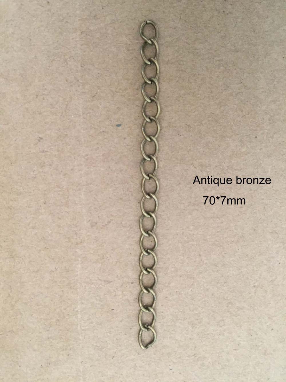 100 sztuk/partia naszyjnik łańcuch przedłużający luzem bransoletka rozszerzone łańcuchy ogon Extender dla DIY komponenty do wyrobu biżuterii: Antique bronze70x7mm