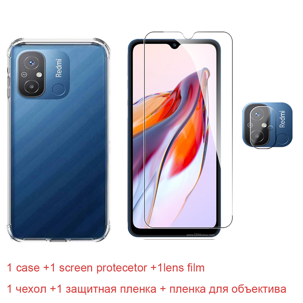 Xiaomi redmi 12c hoesje, schokbestendige transparante cover, redmi 12c 12 c c12 redmi 12c 4g gehard glazen cameralensfolie, siliconen fundas