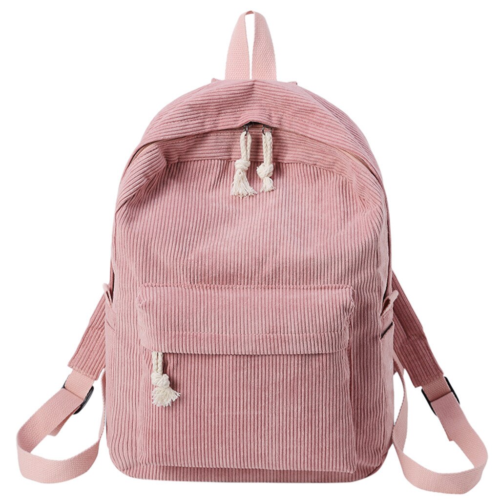# H30 mochila escolar feminina, mochila veludo com zíper sólido, estilo coreano, para estudantes: Pink