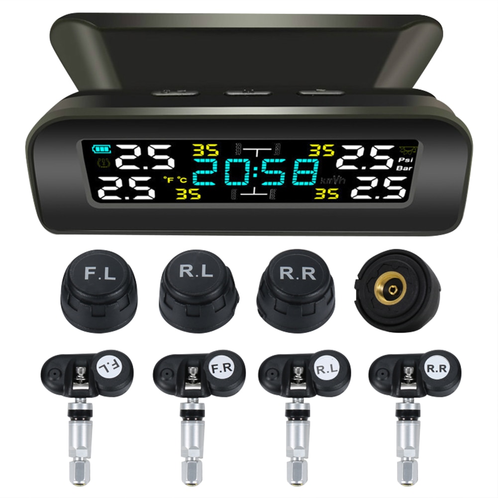 Monitoring Tyre Temperature Alarm System Solar Car TPMS with Clock Tire Pressure Temp Monitoring Alarm System