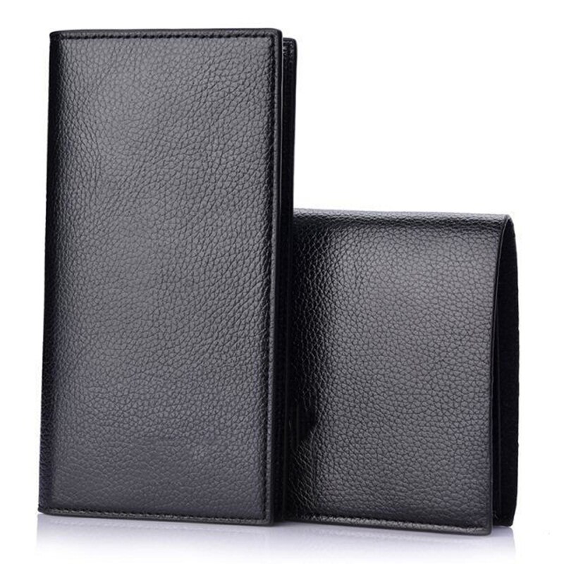 2 Pieces Set (1 Short Wallets And 1 LongWallets ) Classic Style Wallet PU Leather Men Wallets Male Purse Card Holder Wallet Men: Black