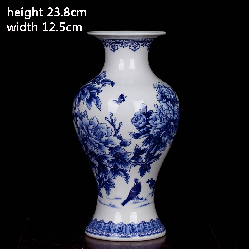 Jingdezhen Keramische Chinese Pioen Bloem Vaas Blauw En Wit Porselein Ornamenten Lliving Fijne Bone China Vaas Decoratie: D