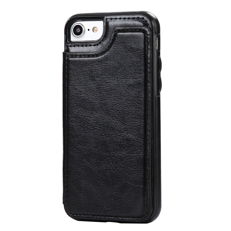 PU Lederen heren Telefoon portemonnee case voor iPhone 5 6 7 8 PLUS iPhone X XS XR cover tas voor samsung telefoon gevallen: black