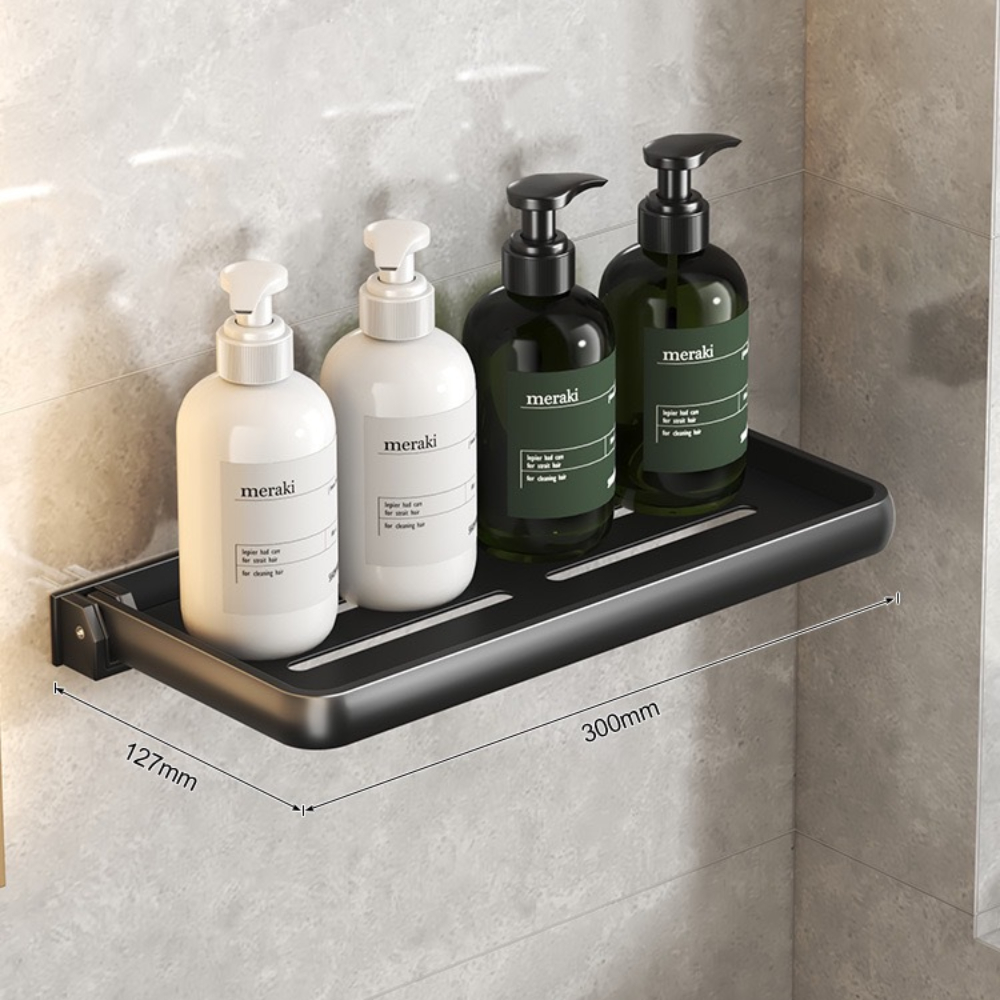 Estantería de aluminio para baño, estante de almacenamiento de desagüe de ducha, estantes de pared de cocina, estante de, sin Taladro: Negro
