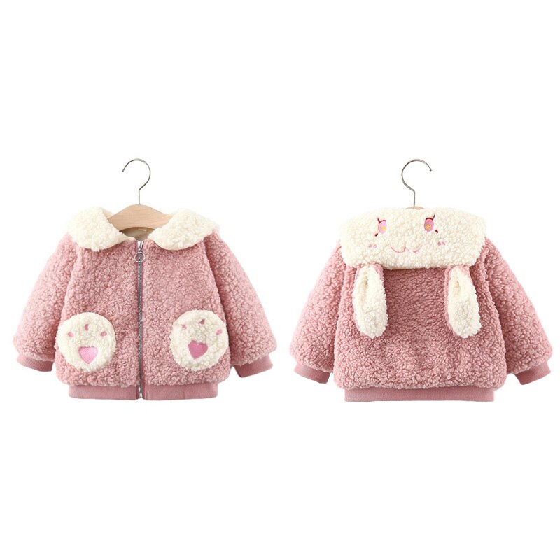 Kinderkleding Winter Baby Meisje Jas Katoen Konijnenoren Cartoon Lange Mouwen Revers Plus Pluizige Vest: Roze / 70CM