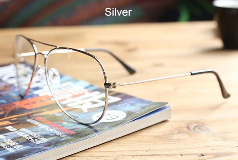 Retro estilo aviador gafas con montura metálica hombres y mujeres Vintage de de oro/plata/gris/negro transparente lente gafas: Silver