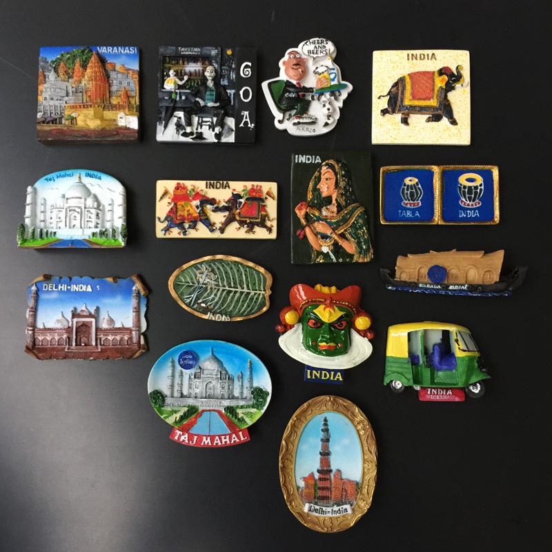 India Travel Souvenir Fridge Magnets Resin Delhi Stupa Taj Mahal Saree Magnetic Refrigerator Stickers Souvenir Crafts
