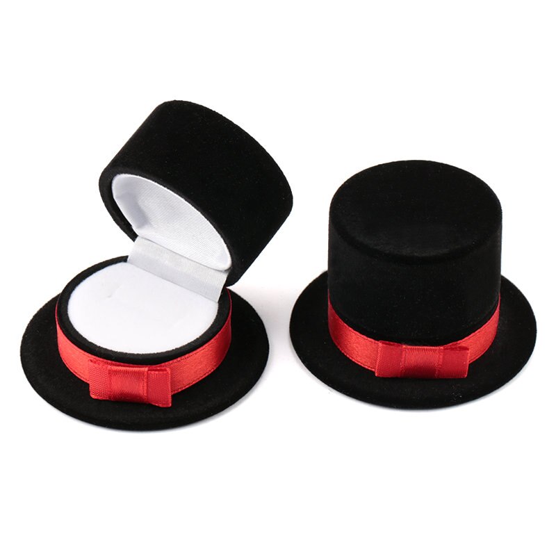 1 Stuk Rood/Zwart Top Hoed Sieraden Doos Fluwelen Wedding Ring Box Ketting Display Box Container Case Voor sieraden Verpakking