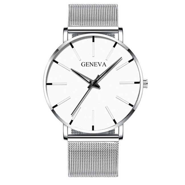 Minimalistiske herre ultra tynde ure simple herre business rustfrit stål mesh quartz ur: M sølvhvid