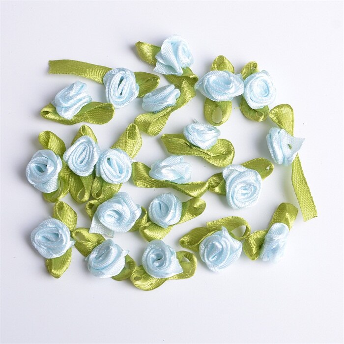 Mini Roses artificielles en soie, 500 pièces, 1.5cm, ruban en Satin, fleurs, fait à la main, décoration de mariage: Light blue