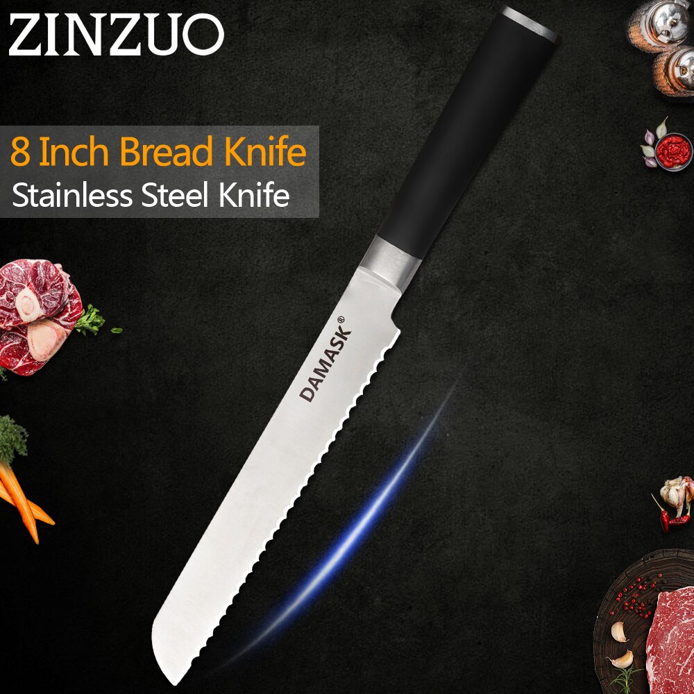 Zinzuo Master Chef Keukenmessen 3Cr13mov Super Sharp Blade Pakka Houten Handvat Roestvrij Stalen Mes Japanse Koken Gereedschap: 8 inch bread