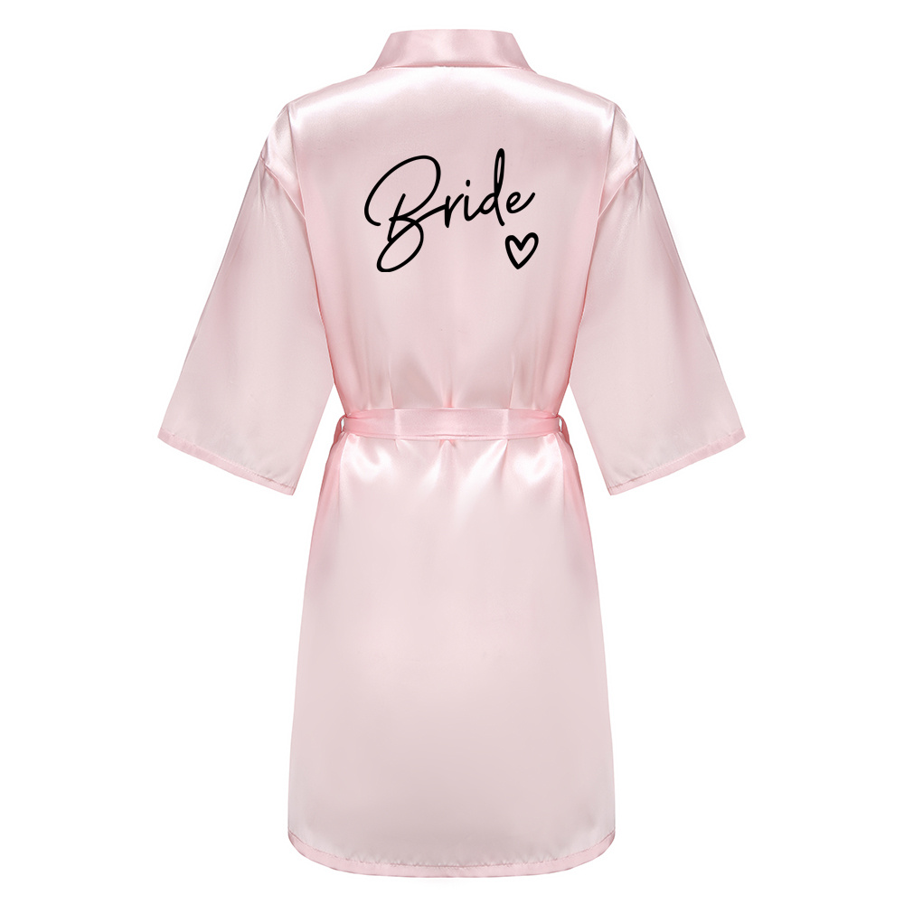 Bruiloft team met zwarte letters kimono satijnen pyjama bruidsmeisje badjas bruid gewaad: L / Donkergrijs