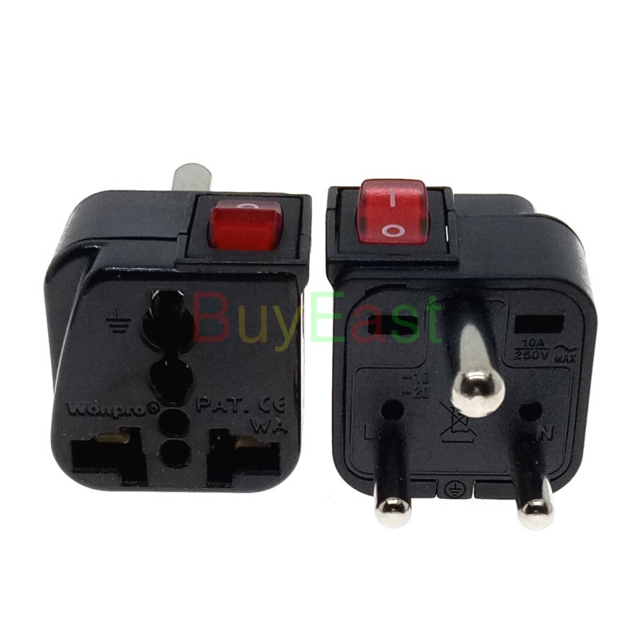 Universal to Indian, Sri Lanka, Nepal Type D Electrical Plug Adapter AC100~250V 10A With Main Power Switch LED Indicator