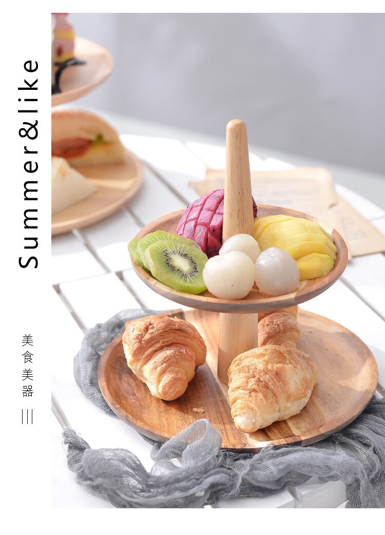 European-style Three-storey Plate Hotel Buffet Multi-layer Fruit Snack Snack Plate Solid Wood Fruit Shelf