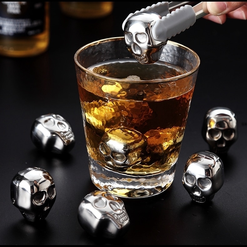 Roestvrij Staal Schedel Vorm Ice Cube Drinken Koeler Wijn Party Whisky Steen Bier Ijs Koeler Kubus voor Bar Keuken