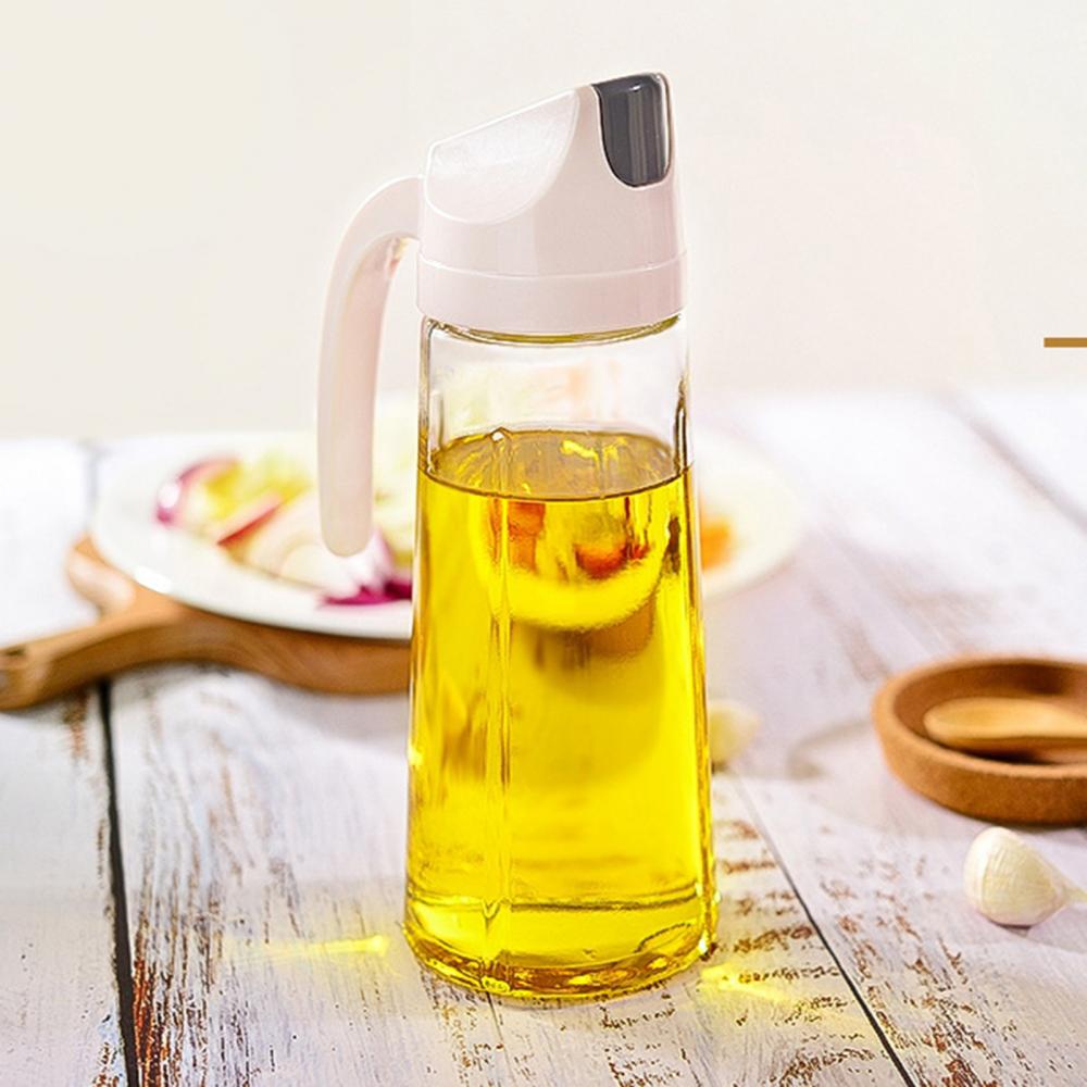 Leakproof Glass Oil Bottle Can Automatic Opening Seasoning Dispenser with Handle