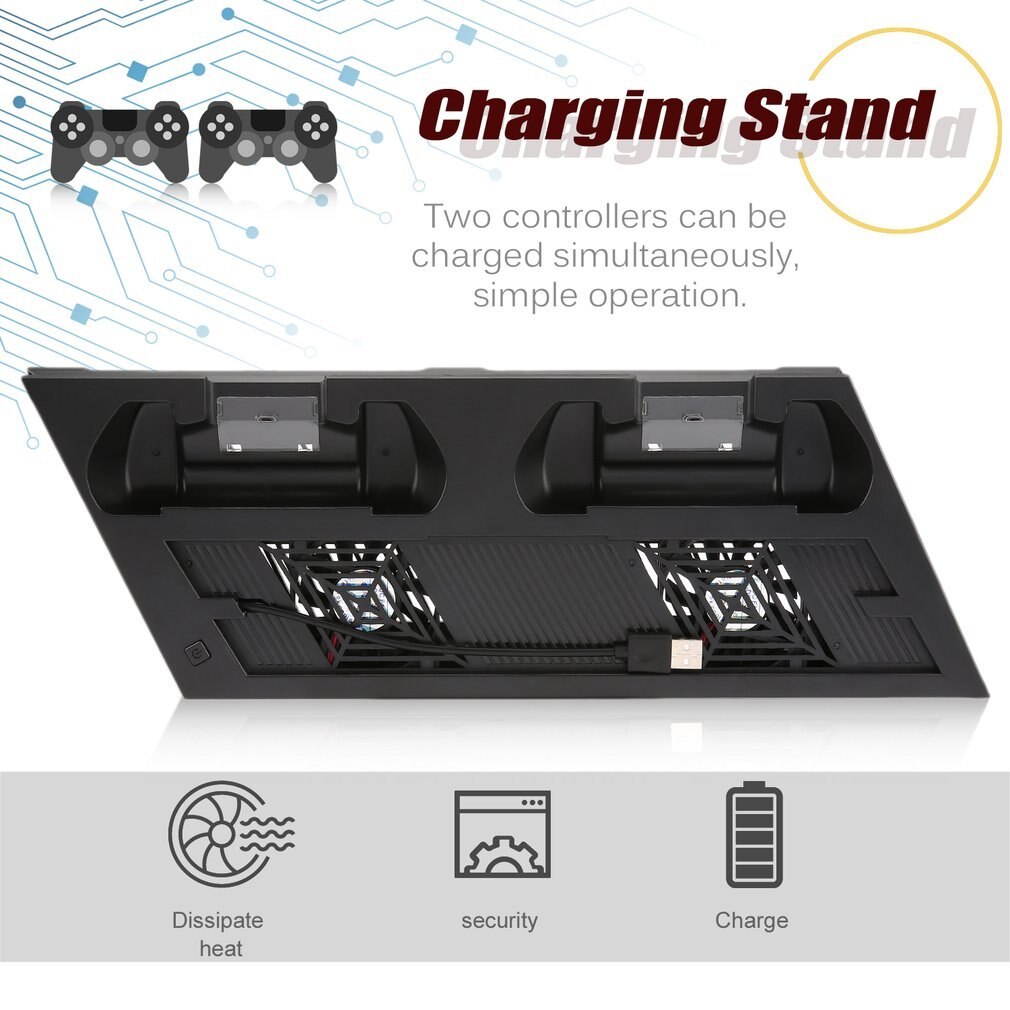 Yh10 multifuncional suporte vertical ventilador de refrigeração carregador para ps4 dupla estação carregamento suporte com três portas hub