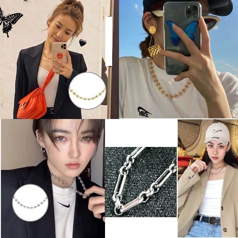 Stainless Steel Chains Hand made Link Necklaces Silver Color Jewelry Never Rub Off Choker