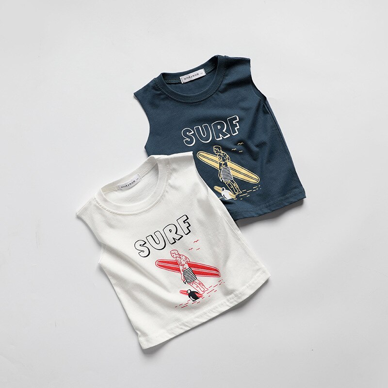 Baby Zomer Katoenen T-shirts Jongens Meisjes Mouwloos T-shirt Cartoon Gedrukt Surfen Vest Koreaanse Stijl Kinderen Kleding