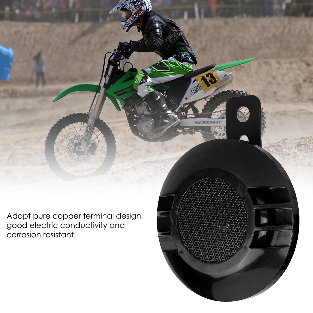 110dB 430HZ głośny elektryczny klakson ślimakowy głośnik uniwersalny robić 12V motocykl samochodowy czarna wodoodporna piaskowa Moto klakson ślimakowy