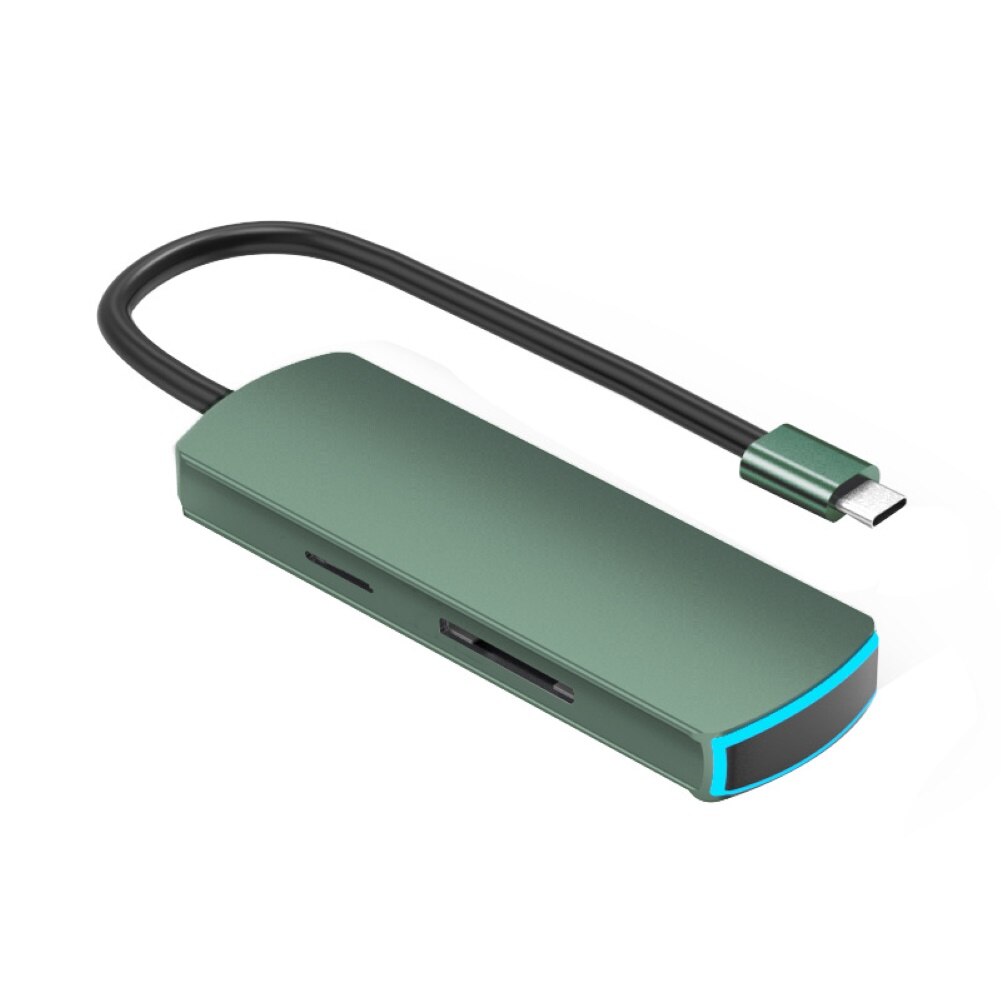 6 in 1 Type-C to 4K HDMI Hub Adapter TF Secure Digital Card Reader Converter MacBook Pro/Air: Green