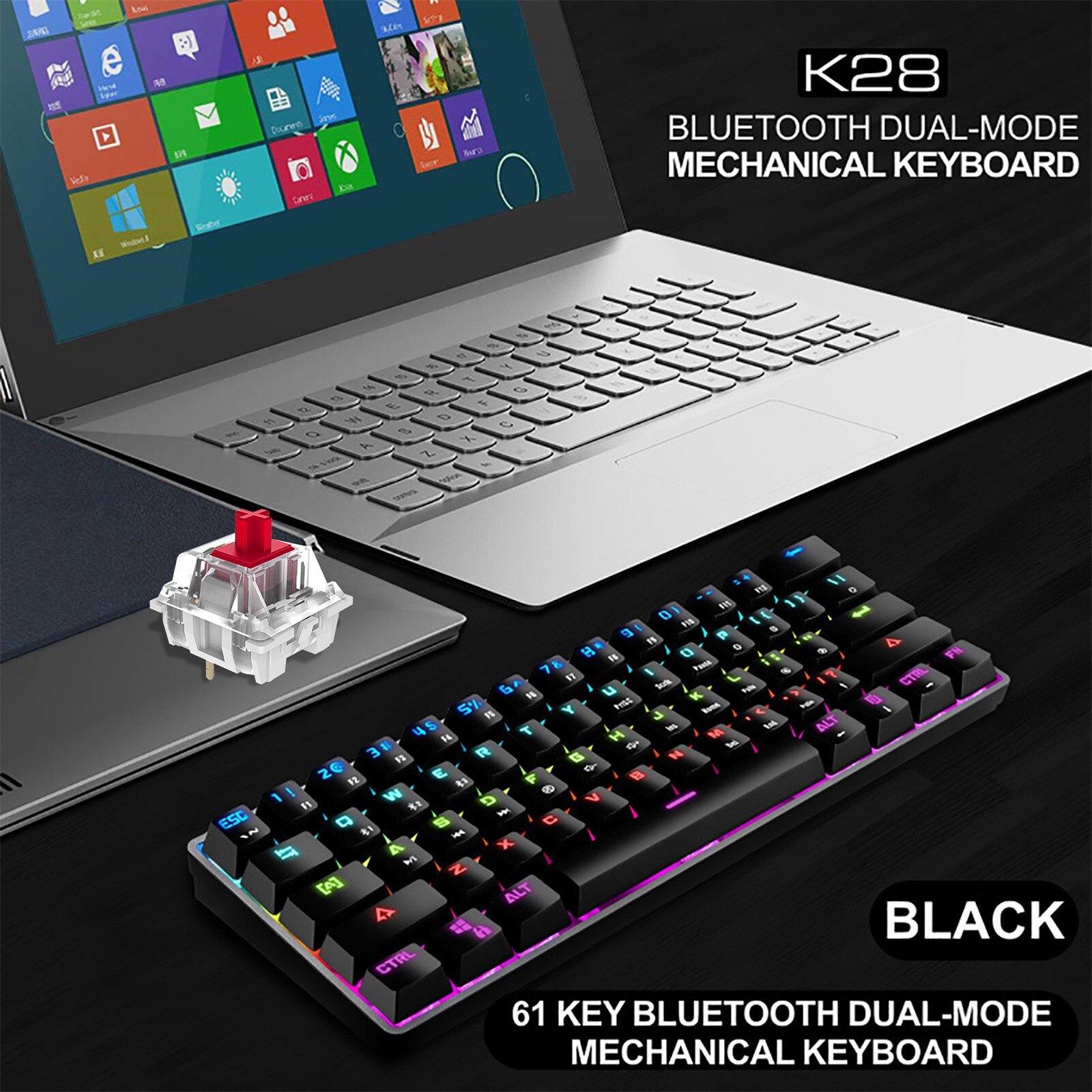 K28 Wireless Bluetooth 61-key Dual-mode Rgb Backlit Waterproof Mechanical Gaming Keyboard Entertainment For Desktop Pc Gamer