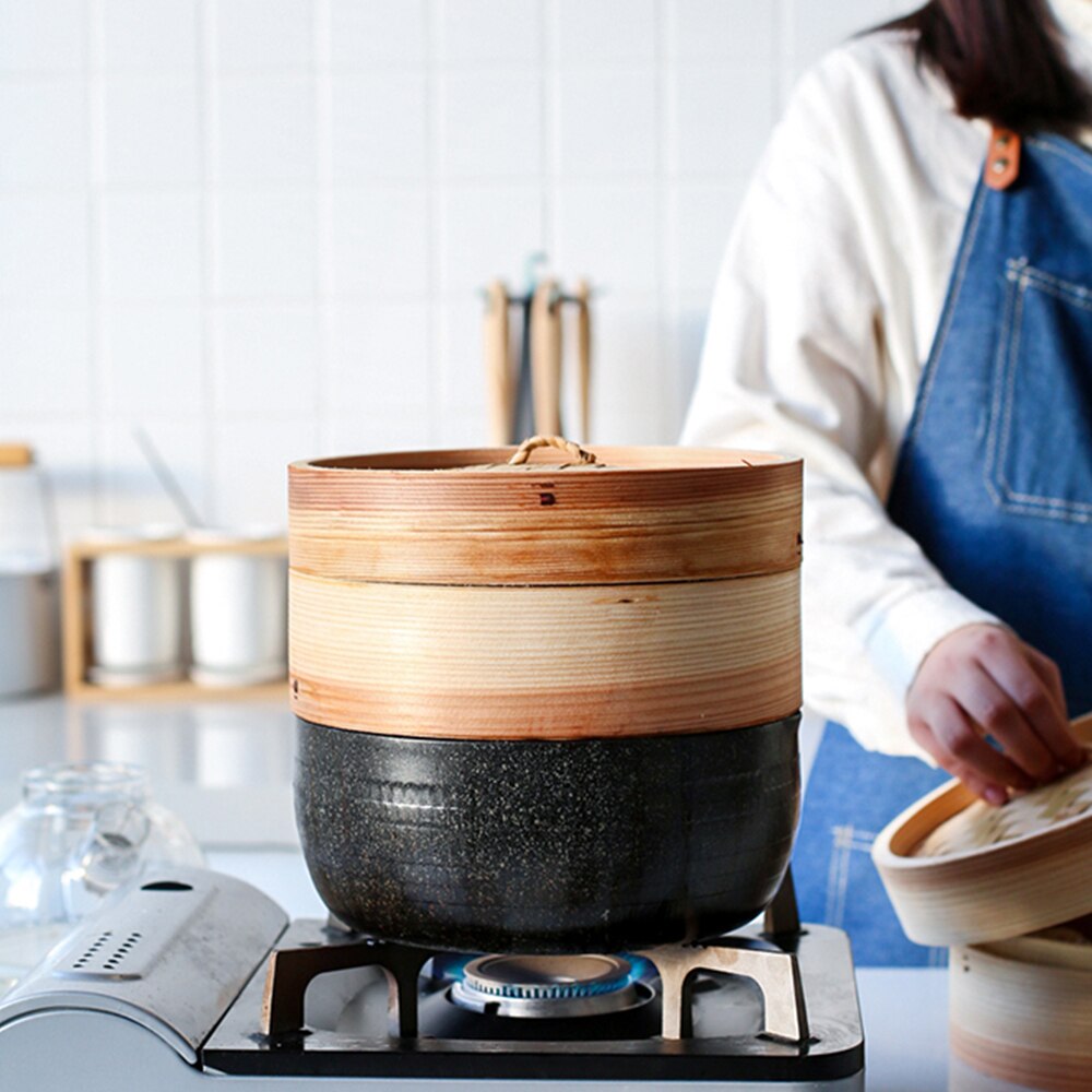 Round Bamboo Steamer For Chinese Food Xiaolongbao Jiaozi Steam Bread Safe Healthy China Style Bamboo Wooded Cooker Steamed Grid