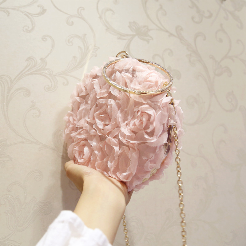 Luxury 3D Lace Flower Handbag Birthday Wedding Evening Women Clutch Round Purses and Handbags Crossbody Party Shoulder Bags