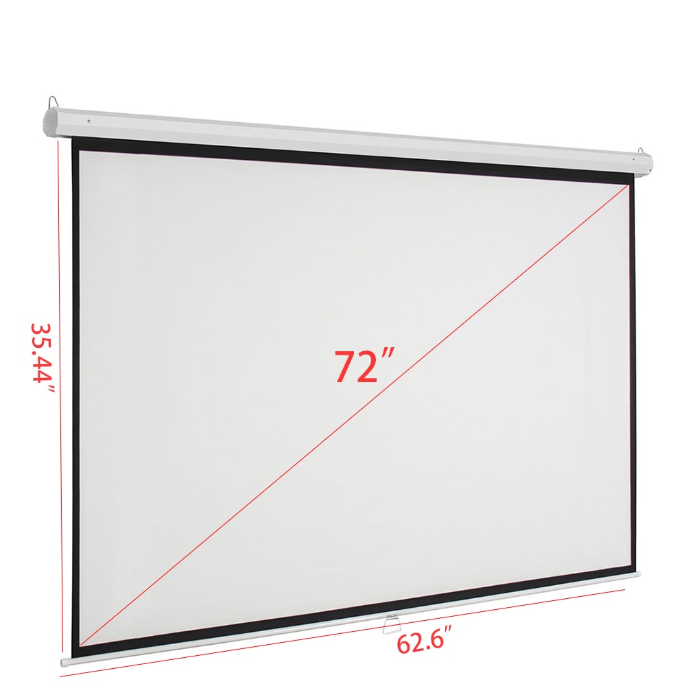 Manual Pull Down Projector Screen 72 inch16:9 Self Locking Matte White Projector Screen for Home Meeting Room School