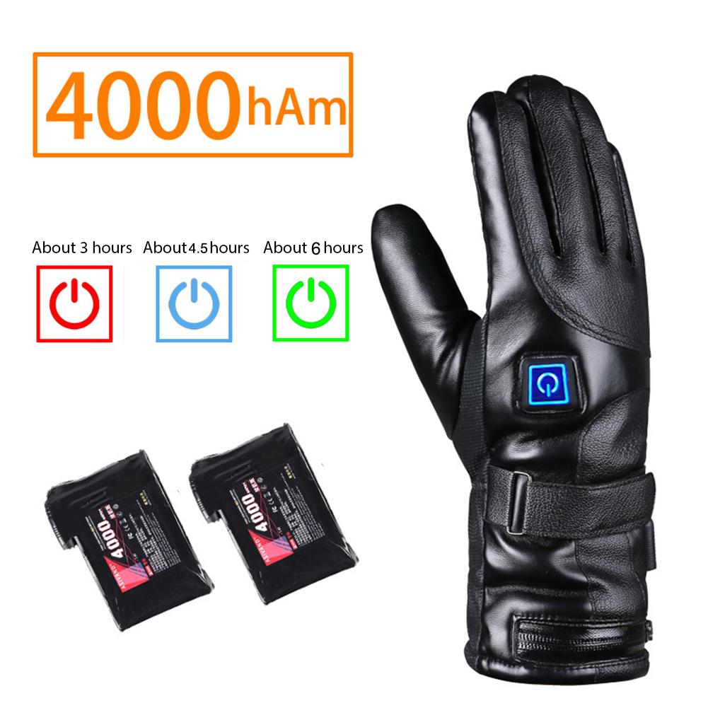 Leather Rechargeable Heated Gloves Motorcycle Electric Warm Heated Gloves 3 Adjustable Temperature Finger Heating Gloves Winter