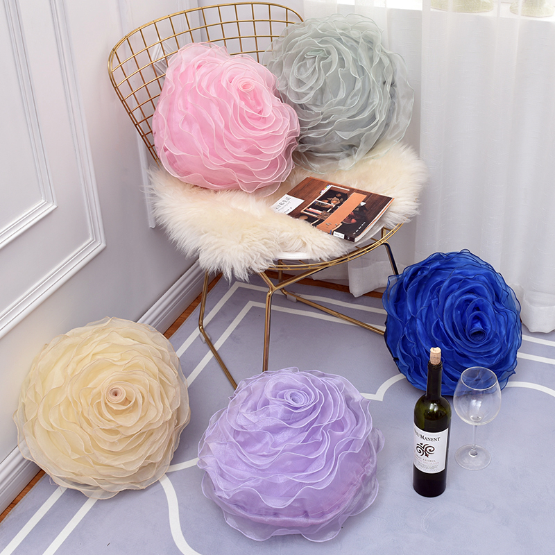 3d Yarn Rose Pillows Romantic Flower Sofa Cushion Bed Flower Pillows Wedding Decor Rose Pillows Valentine's Day