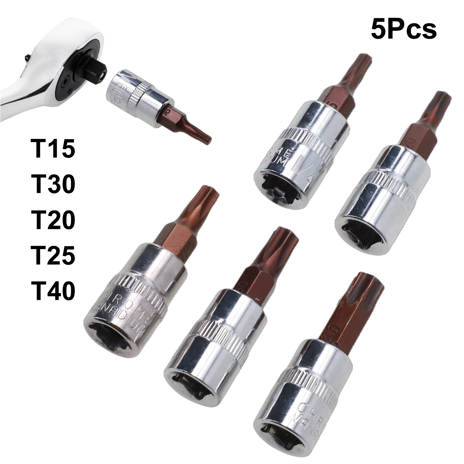 5 Stuks Torx Schroevendraaier Bits 1/4 Inch Drive Socket Head Gereedschap T15 T20 T25 T30 T40 Dopsleutel Adapter handgereedschap