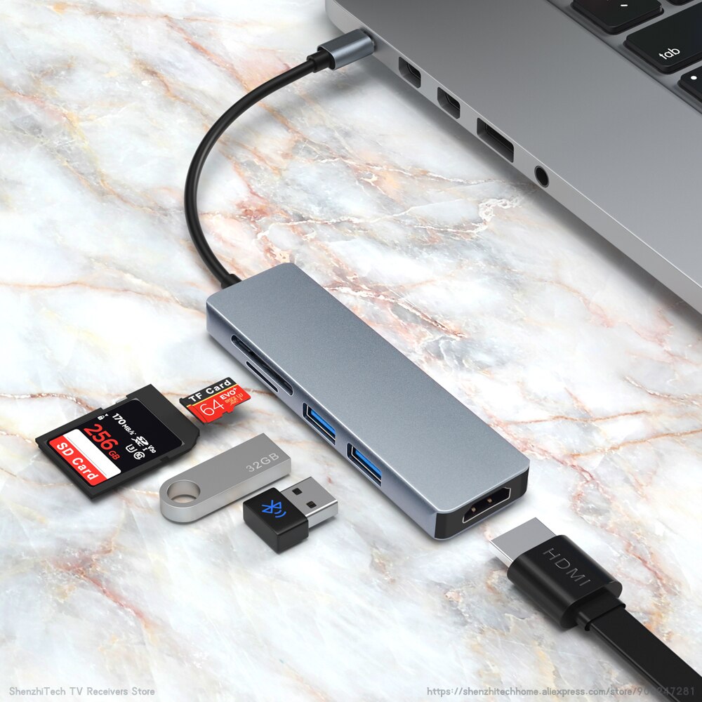 MiraScreen TC18 5 w 1 typu C 4K stacja dokująca robić adapter robić laptopa MacBook z wejściem HDMI kompatybilny 2x usb 3.0 czytnik kart SD i TF