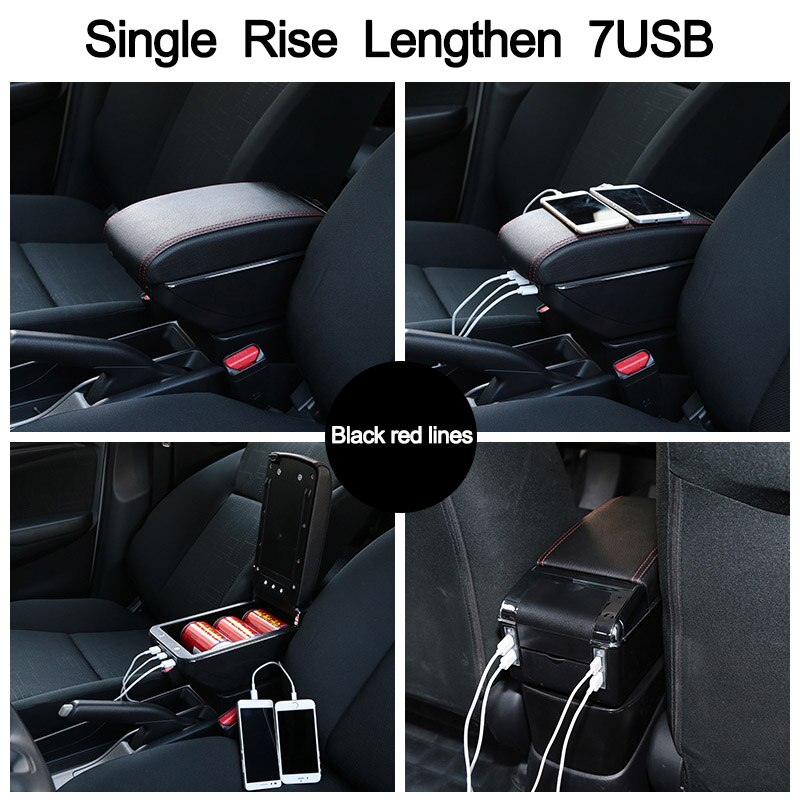 Til seat mii armlænsboks central butik indholdsboks med kopholder askebæger kan hæve med usb tilbehør: Enkelt usb sort rød