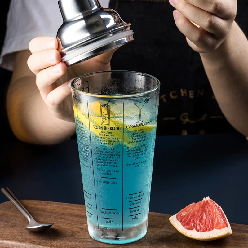 400ml flask mix master glas transparent skala cocktail shaker 304 av rostfritt stål bar och glas shaker bar verktyg