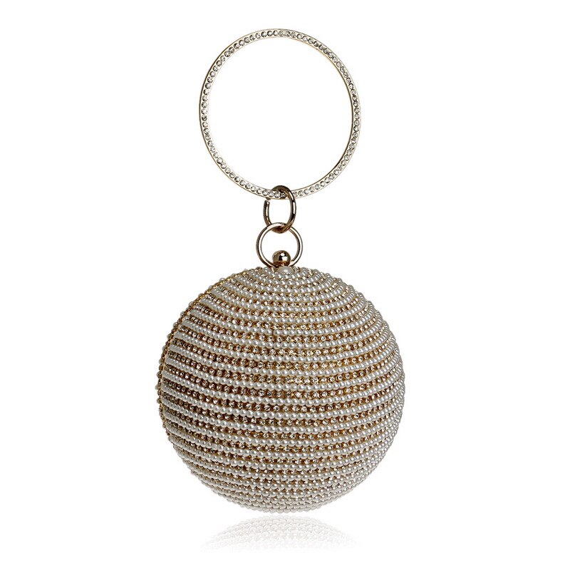 Enkel bröllopsväska glänsande crossbody-väska kvinnor kvinnlig kvällsfest pärla axelväska diamanter cirkel rund väska