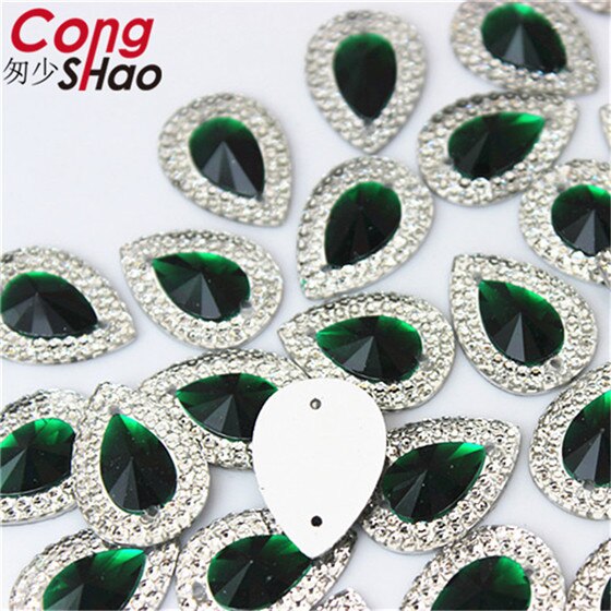 Cong Shao 200Pcs 13*18Mm Ab Kleurrijke Plaksteen Naaien 2 Hole Kostuum Knop Kristal Hars Strass trim Accessoires YB36: Deep Green