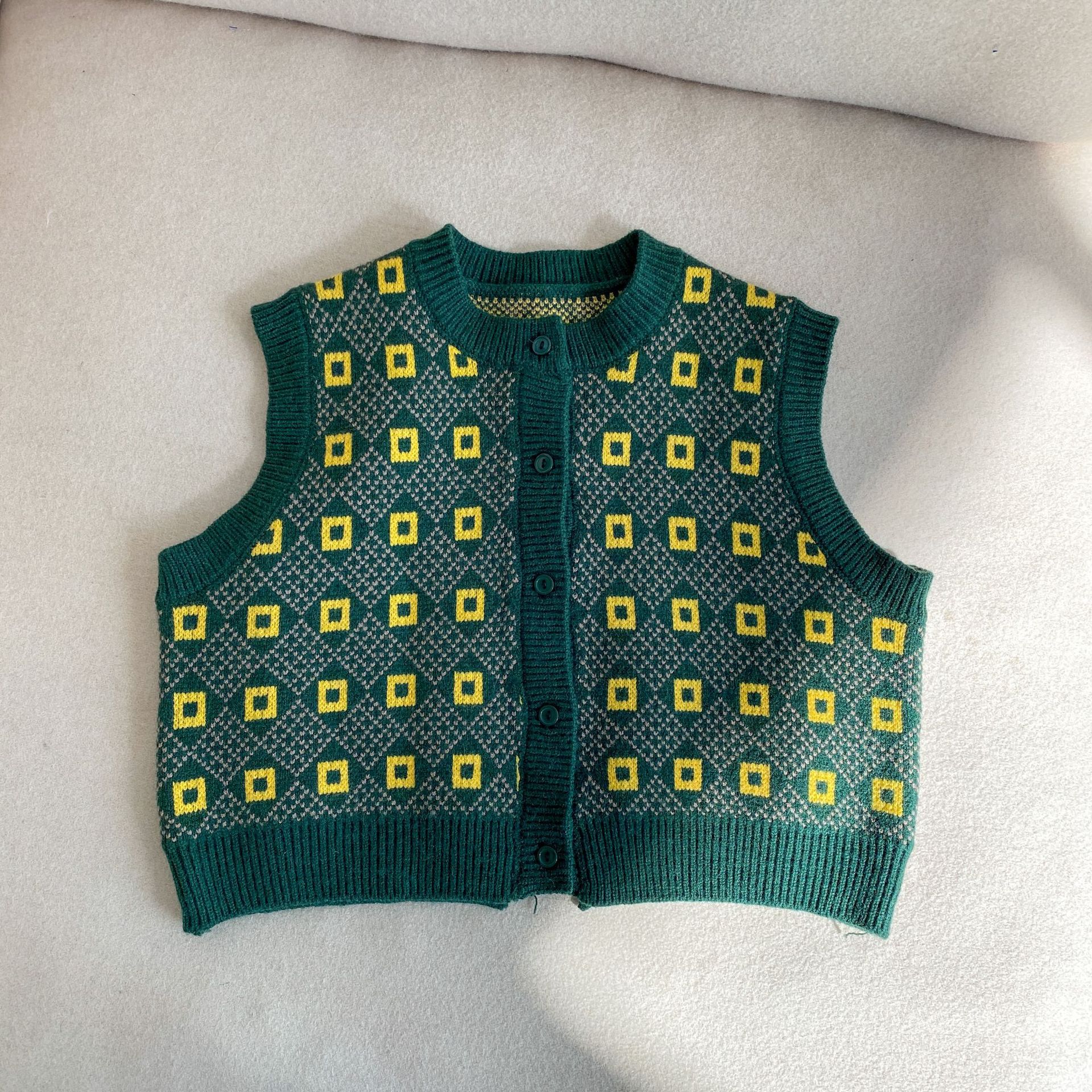 9990C Kinderkleding Jongen Vesten Lente 2022 Retro Gebreide Meisje Vesten Mode Alle Match 1-7Year Kid 'S vest.: Green / 120 for 5y