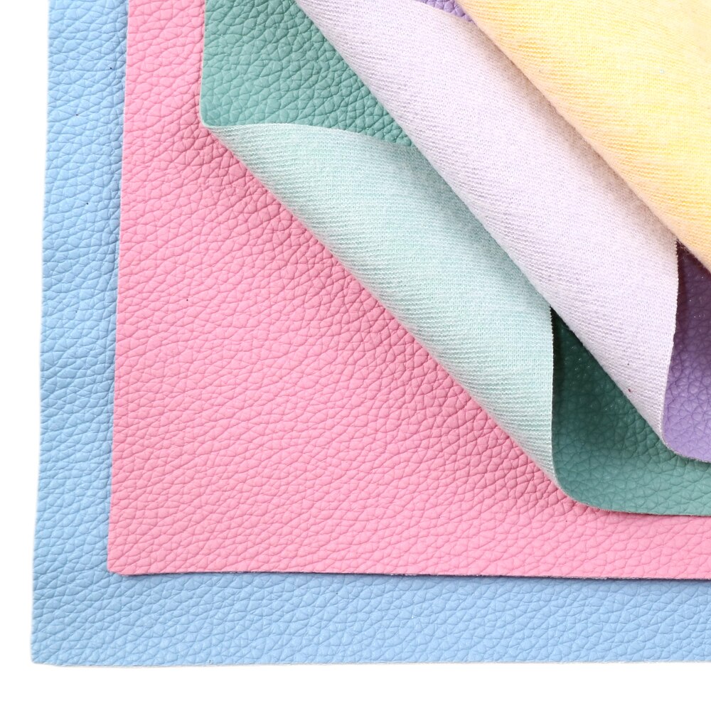 6 Stks/set Effen Kleur Litchi Grain Vinyl Stof Faux Lederen Sheet Set Voor Oorbellen Hairbow Handtas Maken, 1Yc9793